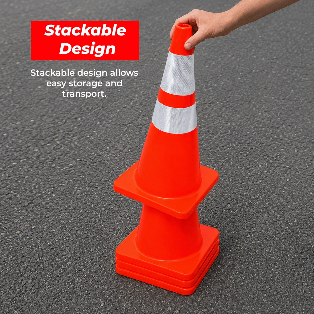 70CM PVC Traffic Safety Cone | Reflective Flexible Road Cone - Orange