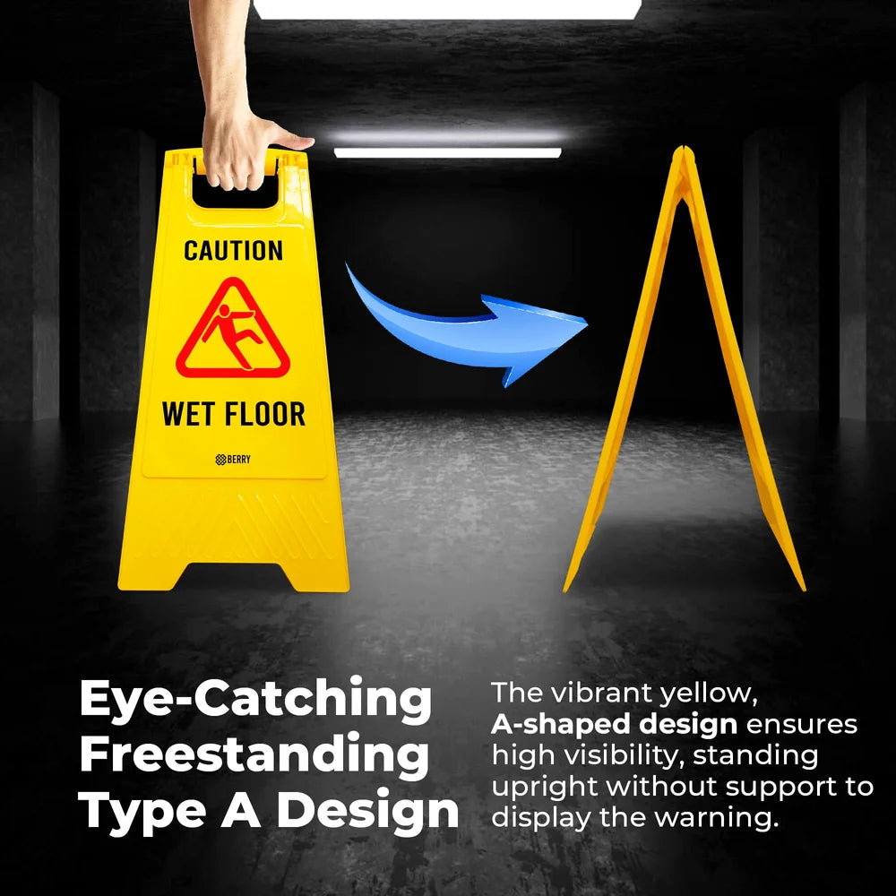 Berry Caution Wet Floor Sign Yellow 2-in-1 Foldable Floor Sign