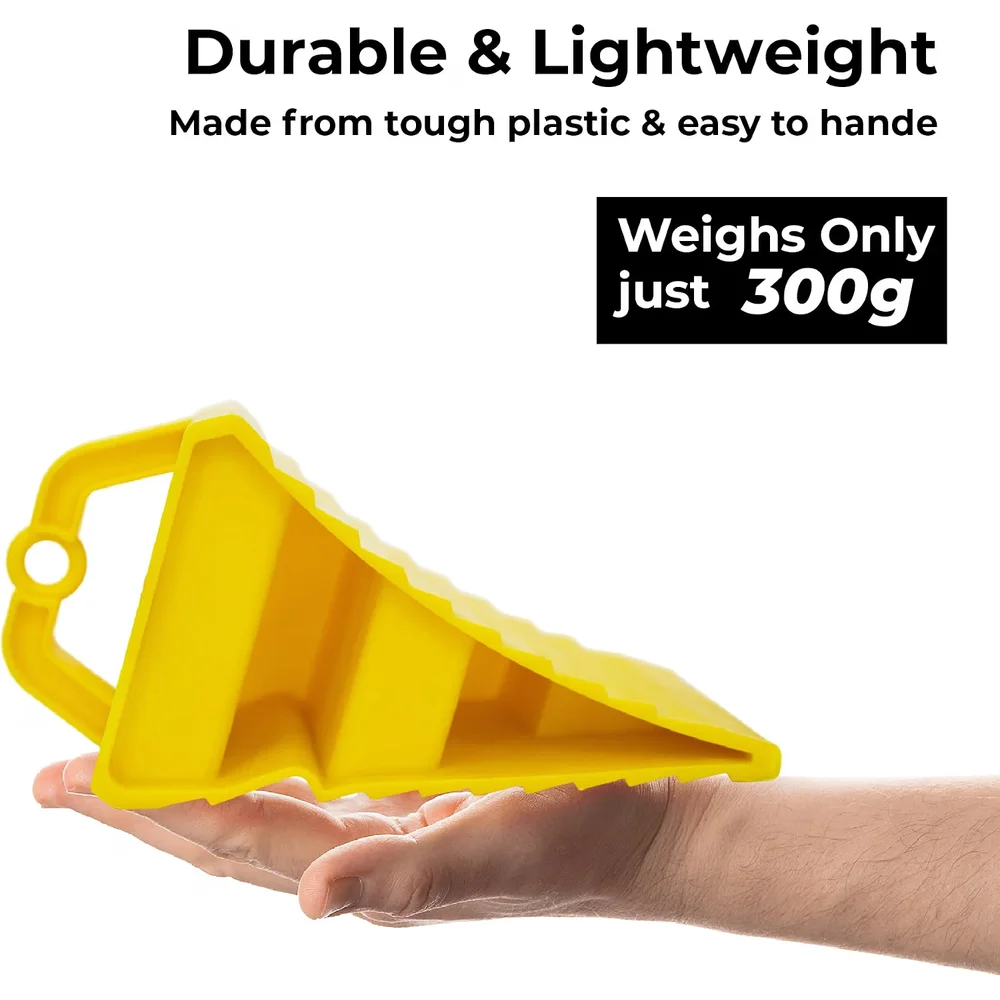 Berry Yellow Plastic Wheel Chock with Handle | Lightweight Non-Slip Wheel Stopper