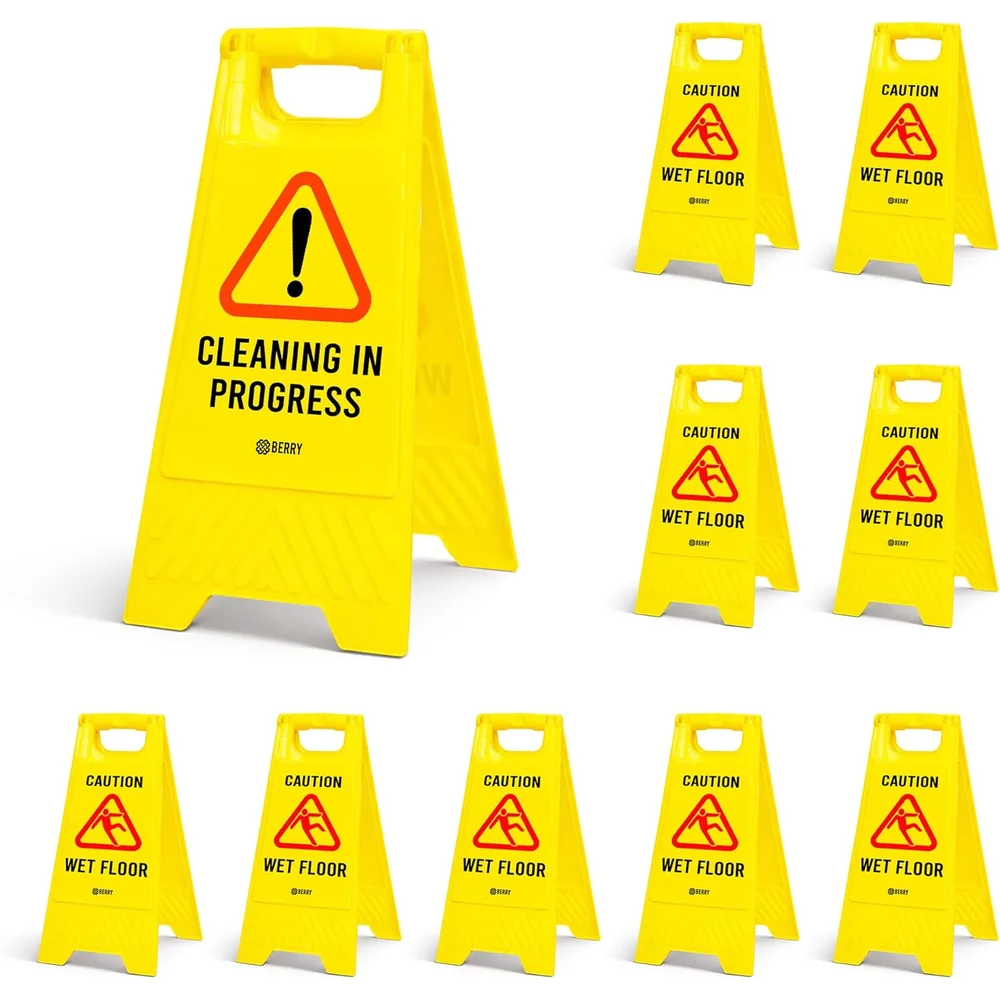 Berry Caution Wet Floor Sign Yellow 2-in-1 Foldable Floor Sign