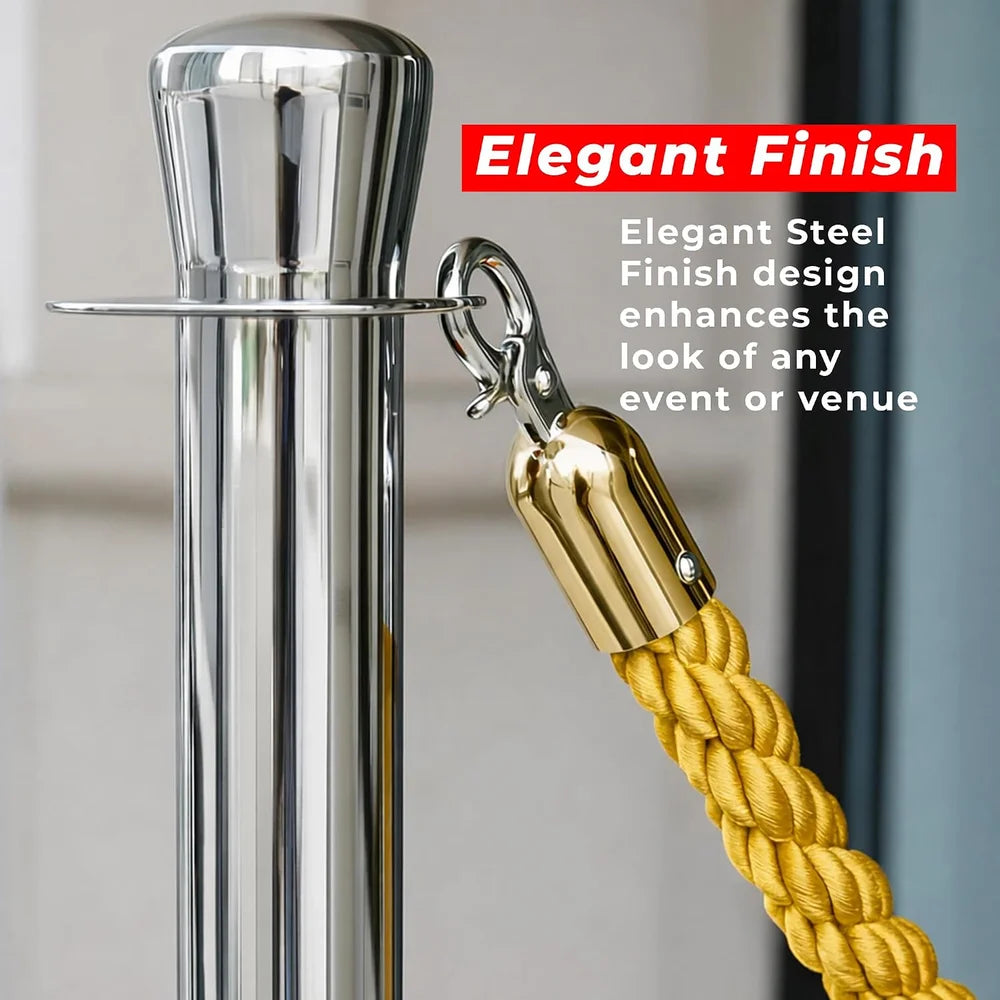 Berry 100CM Silver Stanchion Post with 1.5M Golden Twisted Rope