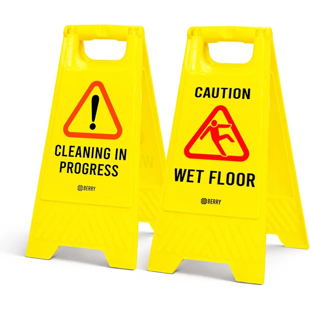 Berry Caution Wet Floor Sign Yellow 2-in-1 Foldable Floor Sign