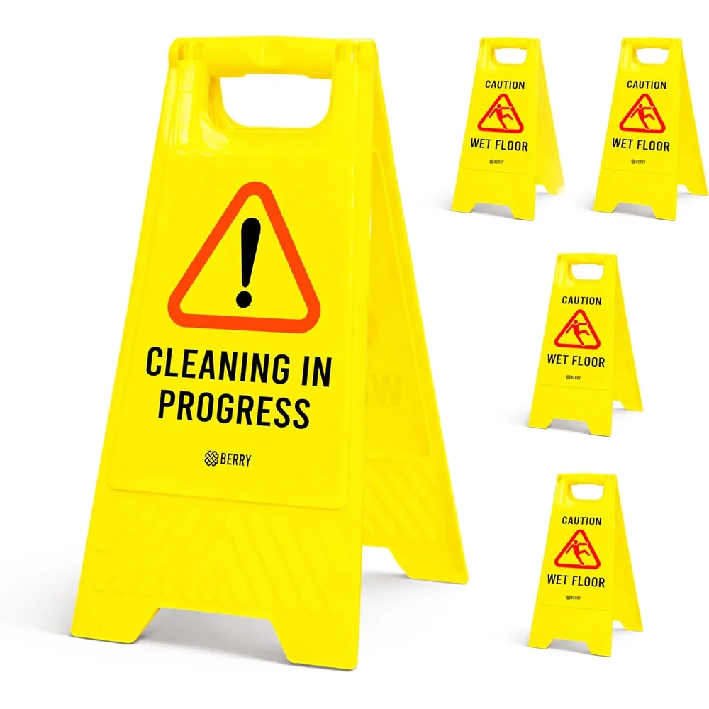 Berry Caution Wet Floor Sign Yellow 2-in-1 Foldable Floor Sign