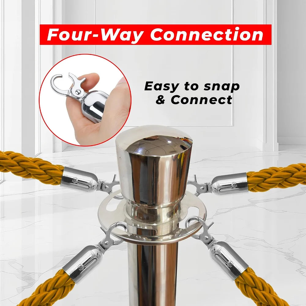 Berry 100CM Silver Stanchion Post with 1.5M Golden Twisted Rope