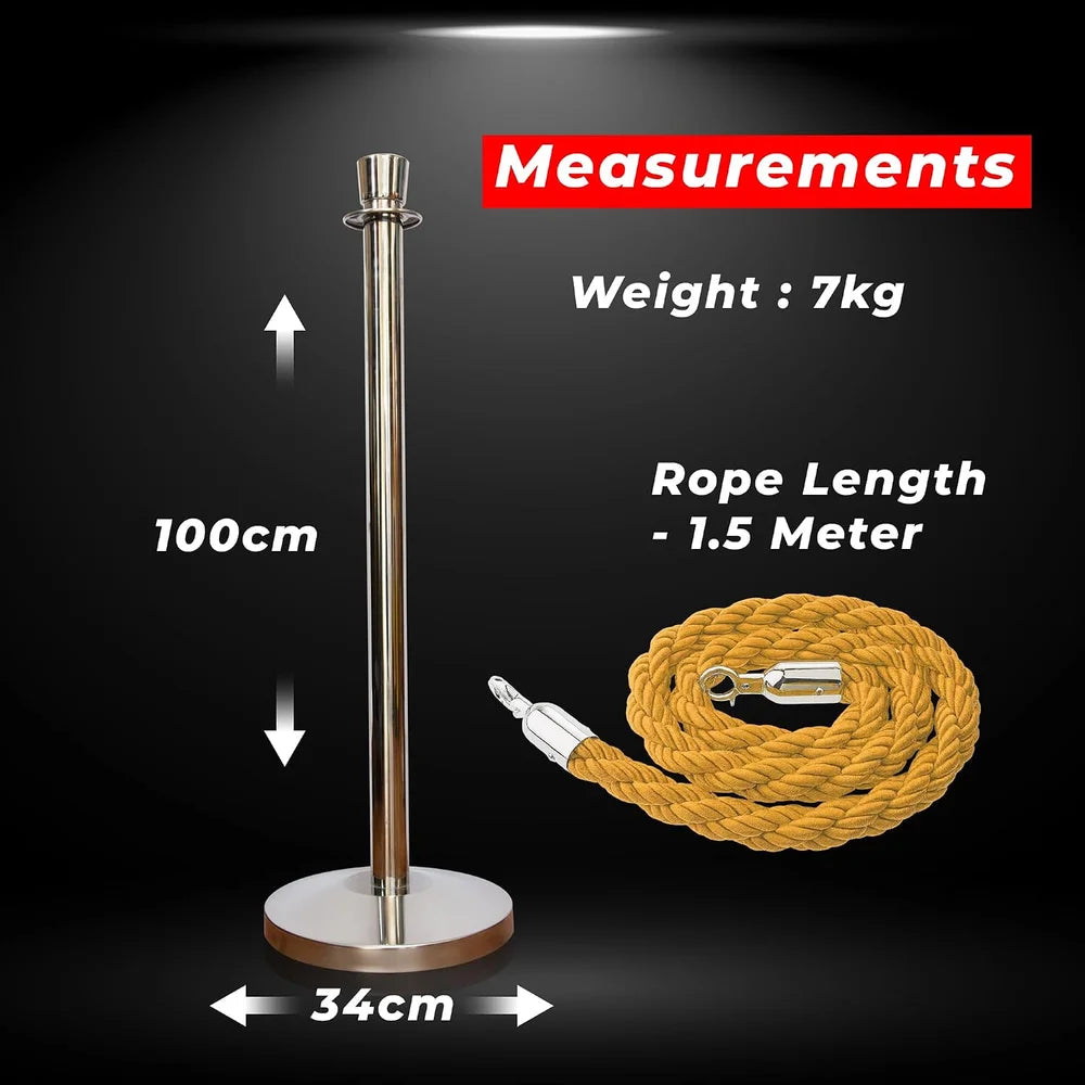 Berry 100CM Silver Stanchion Post with 1.5M Golden Twisted Rope