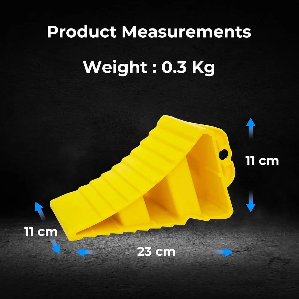 Berry Yellow Plastic Wheel Chock with Handle | Lightweight Non-Slip Wheel Stopper
