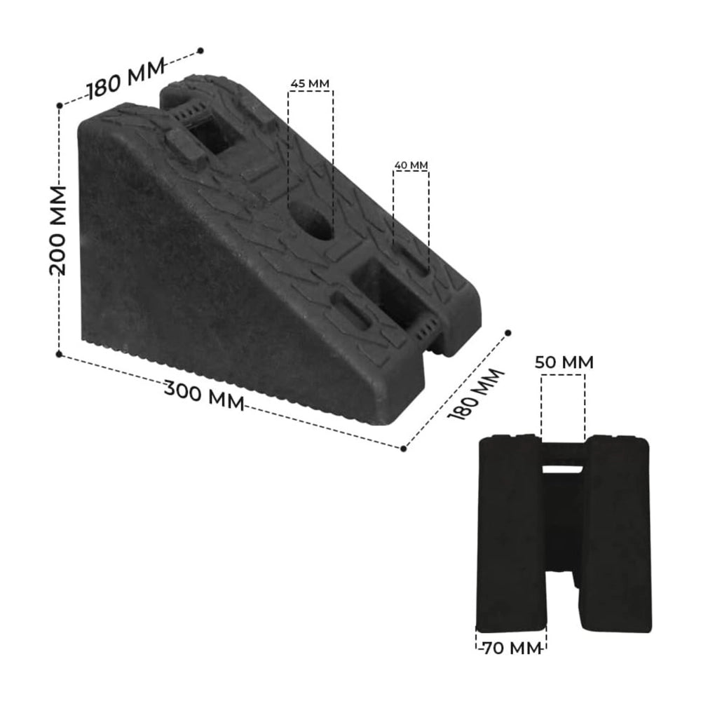 7KG Rubber Wheel Chock | Heavy Duty Wheel Stop with Handle - Black