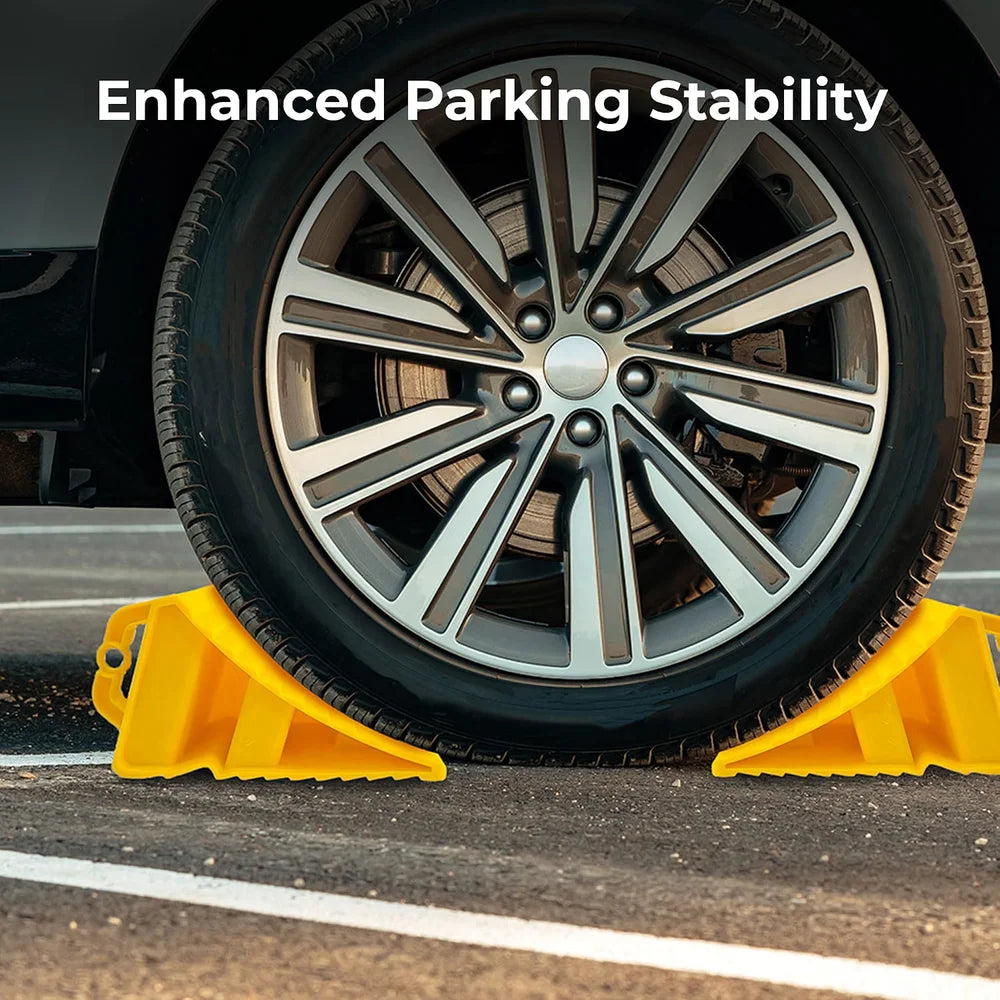 Berry Yellow Plastic Wheel Chock with Handle | Lightweight Non-Slip Wheel Stopper