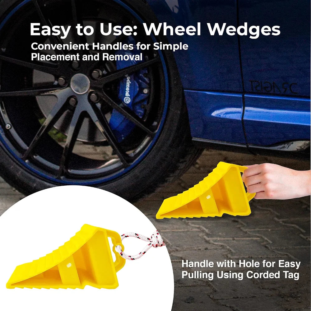 Berry Yellow Plastic Wheel Chock with Handle | Lightweight Non-Slip Wheel Stopper