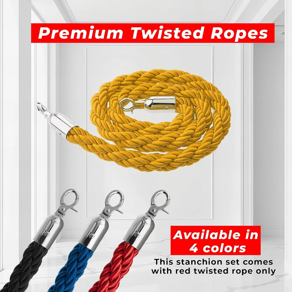 Berry 100CM Silver Stanchion Post with 1.5M Golden Twisted Rope