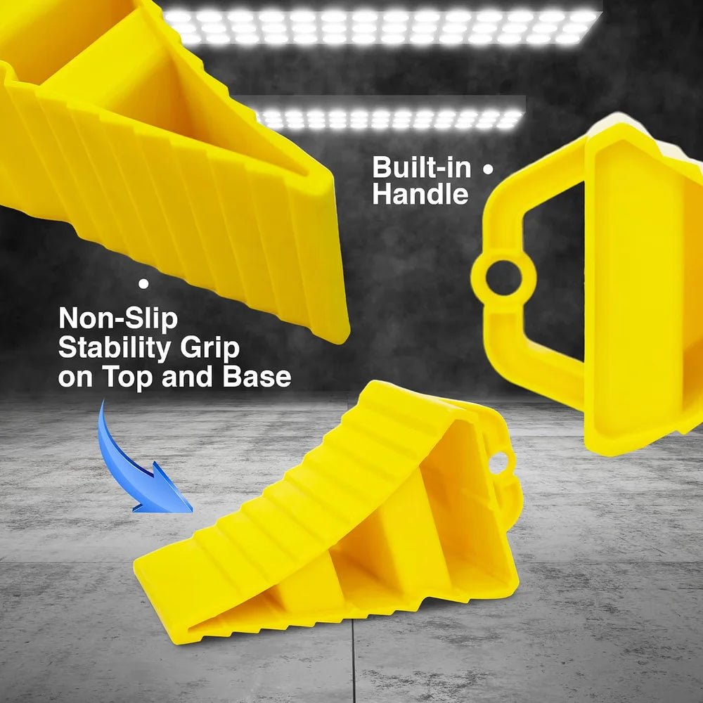 Berry Yellow Plastic Wheel Chock with Handle | Lightweight Non-Slip Wheel Stopper