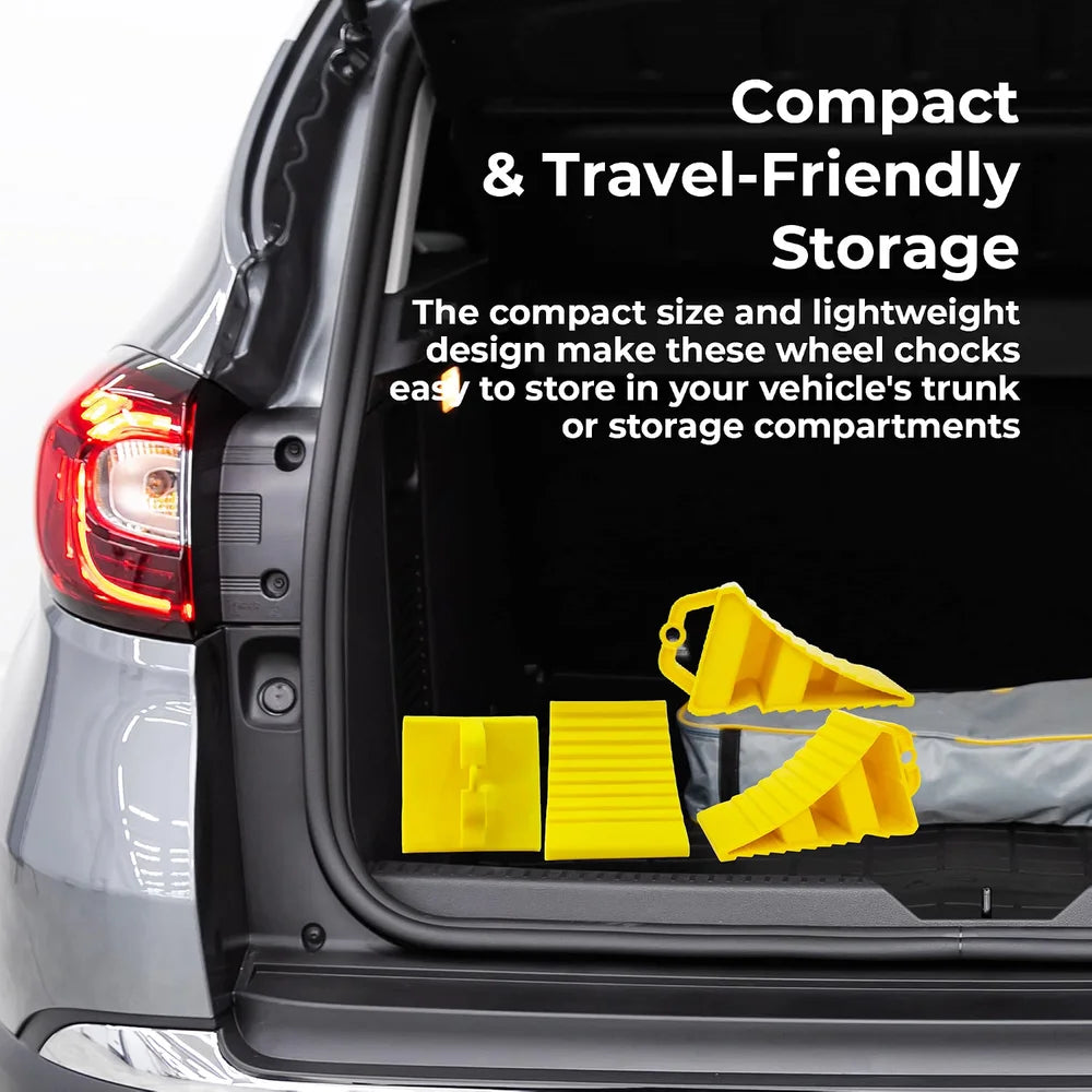 Berry Yellow Plastic Wheel Chock with Handle | Lightweight Non-Slip Wheel Stopper