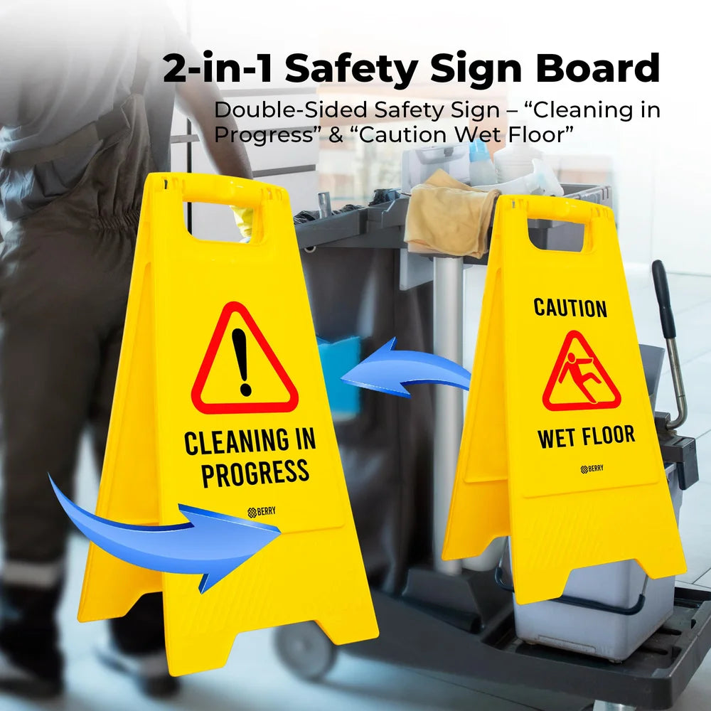 Berry Caution Wet Floor Sign Yellow 2-in-1 Foldable Floor Sign