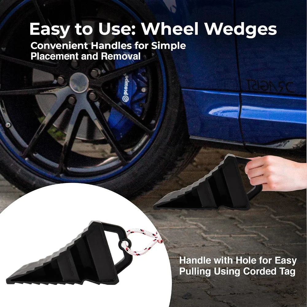 Berry Black Plastic Wheel Chock with Handle | Lightweight Non-Slip Wheel Stopper