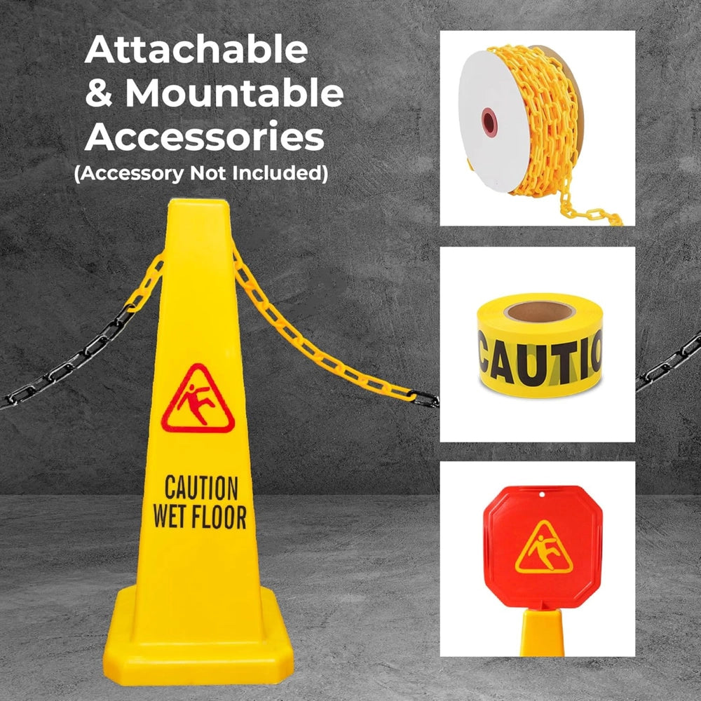 90cm Caution Wet Floor Cone | 4-Sided Slippery Warning Sign - Yellow