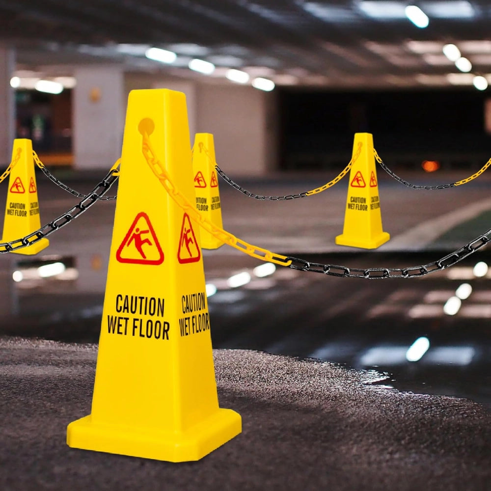 90cm Caution Wet Floor Cone | 4-Sided Slippery Warning Sign - Yellow