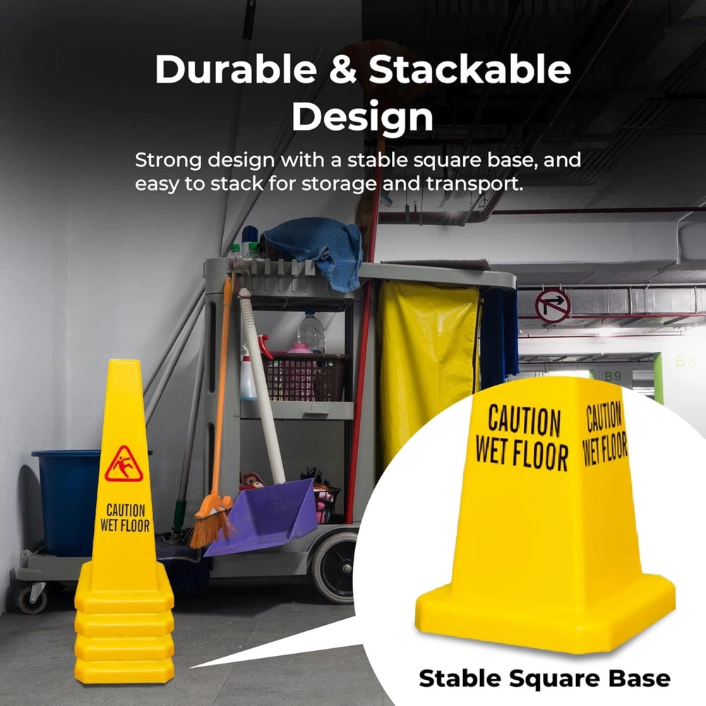 90cm Caution Wet Floor Cone | 4-Sided Slippery Warning Sign - Yellow