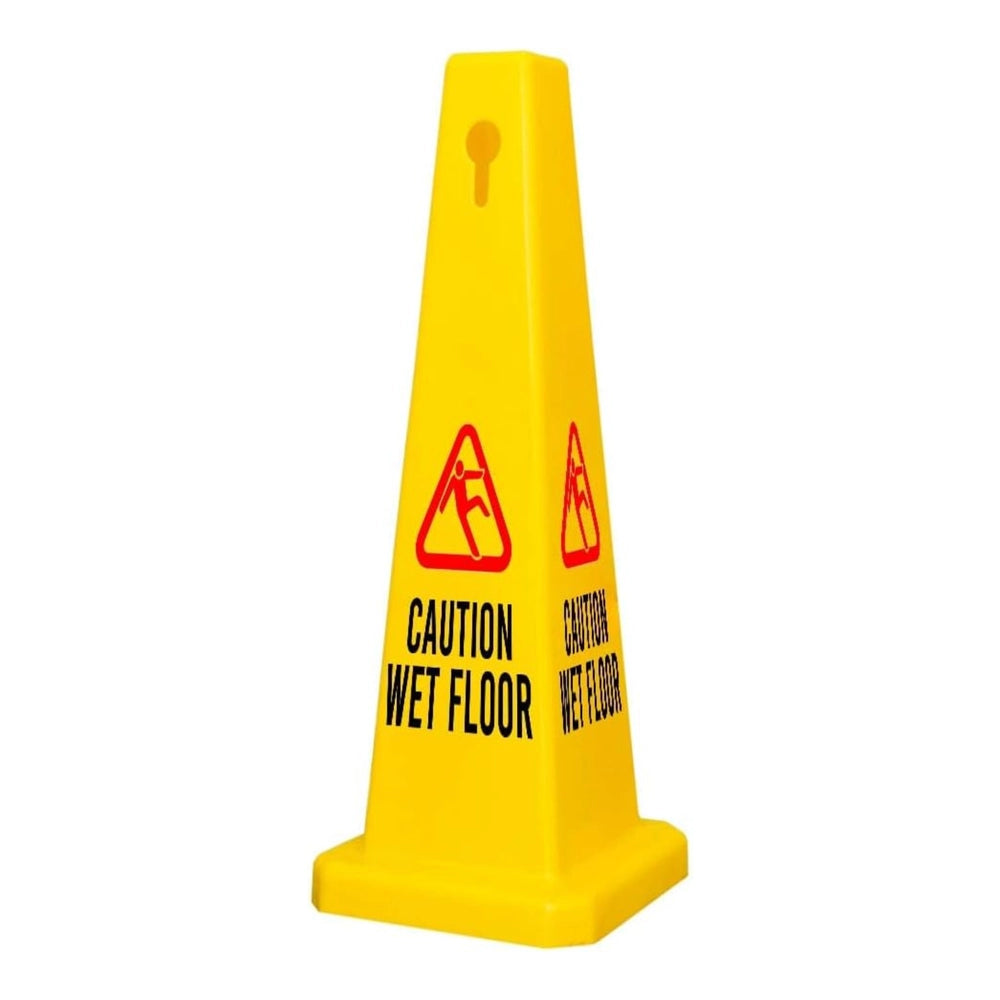 90cm Caution Wet Floor Cone | 4-Sided Slippery Warning Sign - Yellow