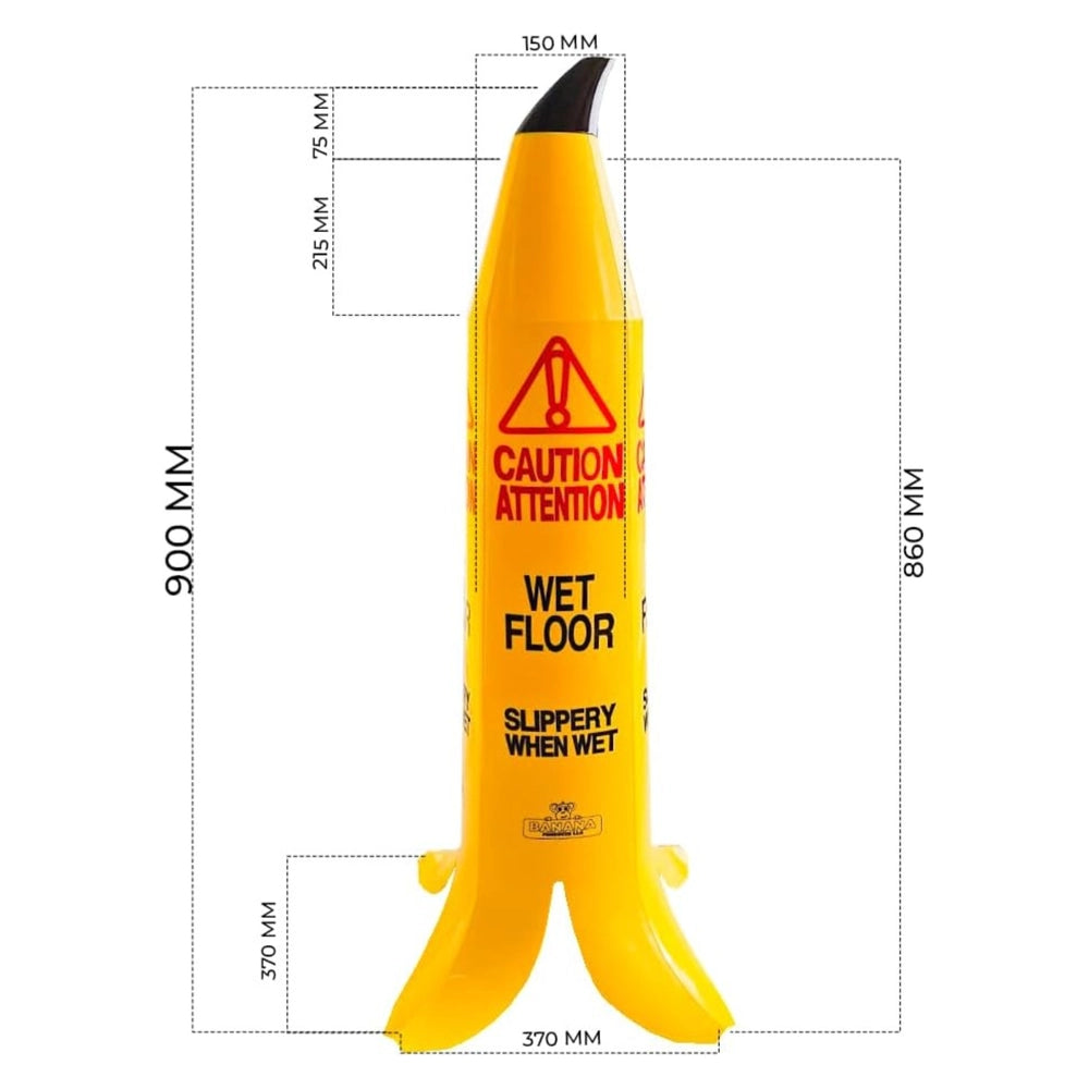90CM Caution Wet Floor Cone | 4-Sided Banana Slippery Warning Sign