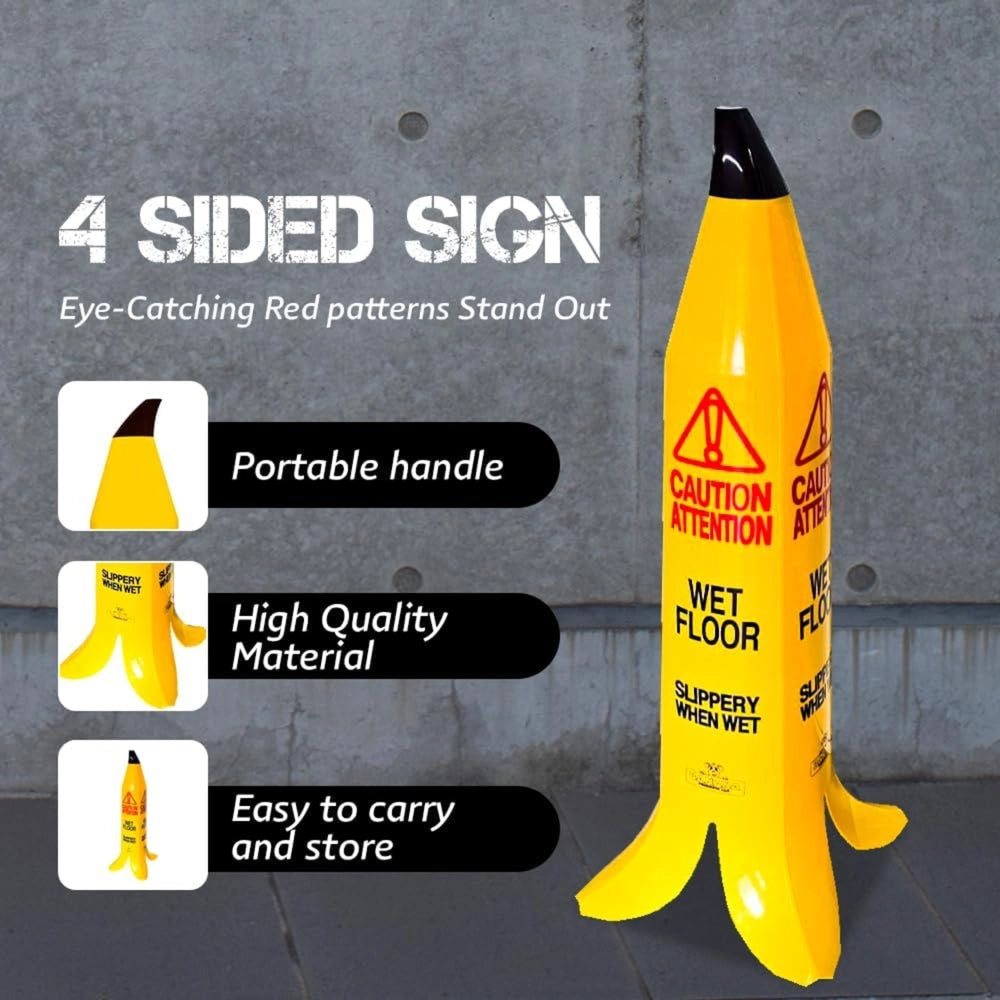 90CM Caution Wet Floor Cone | 4-Sided Banana Slippery Warning Sign