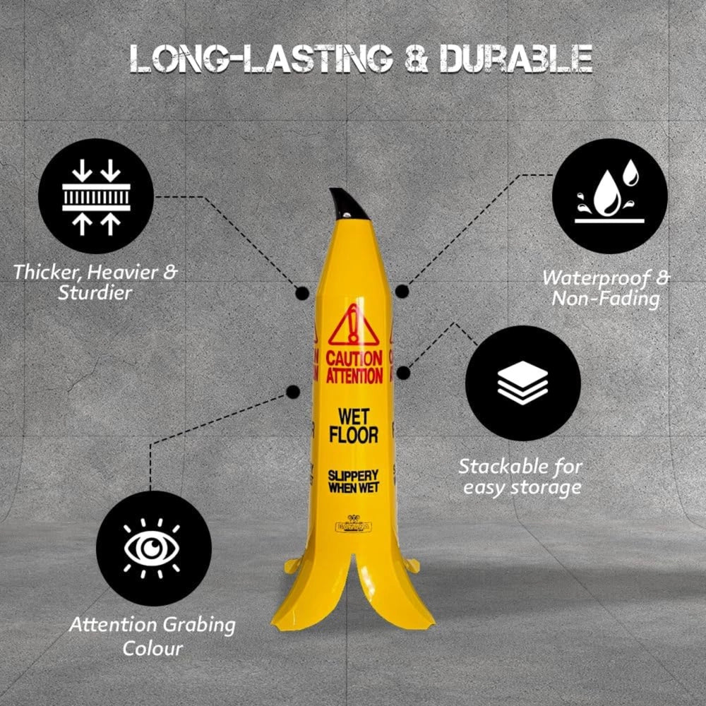 90CM Caution Wet Floor Cone | 4-Sided Banana Slippery Warning Sign