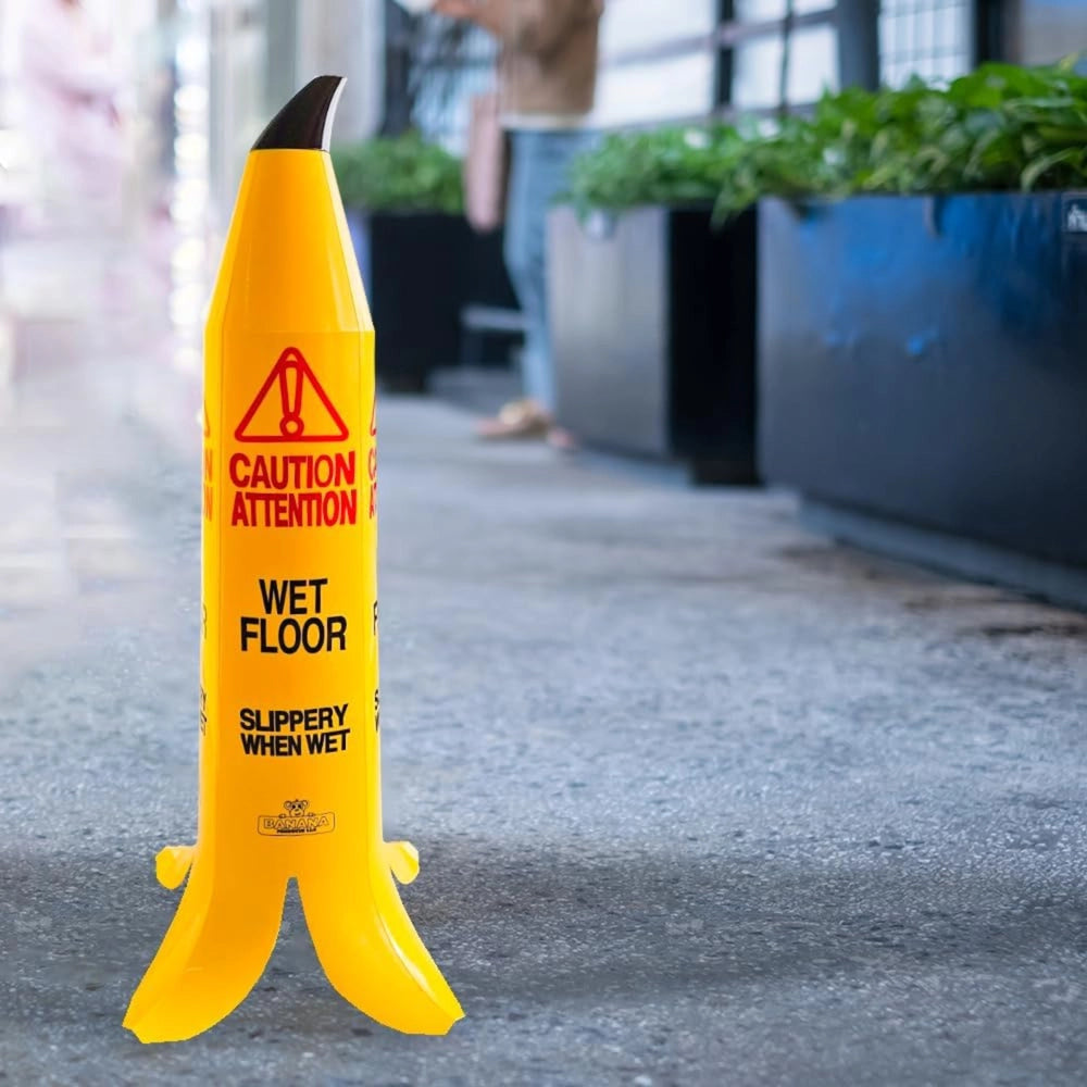 90CM Caution Wet Floor Cone | 4-Sided Banana Slippery Warning Sign