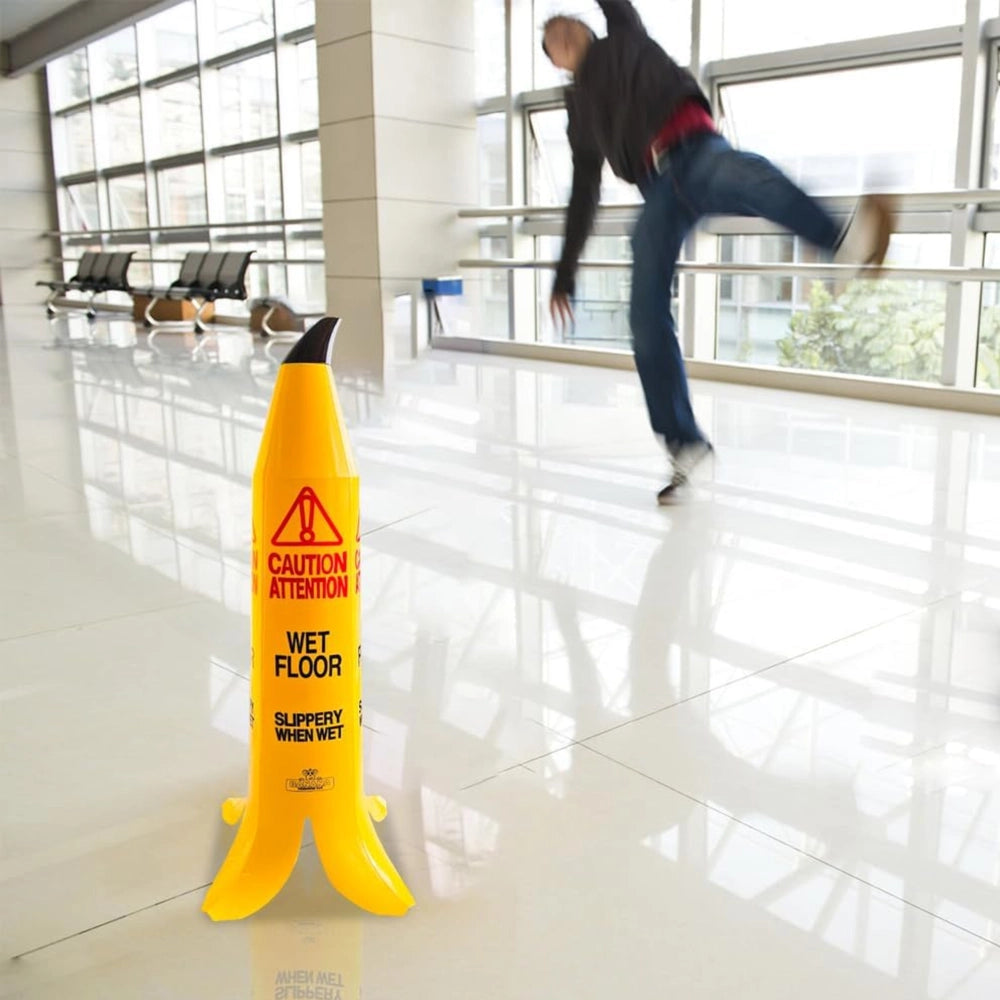 90CM Caution Wet Floor Cone | 4-Sided Banana Slippery Warning Sign