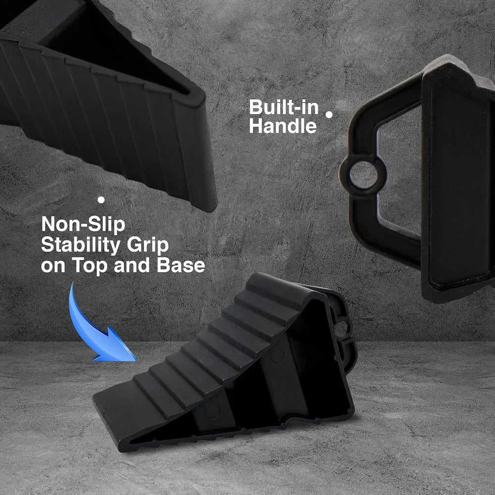 Berry Black Plastic Wheel Chock with Handle | Lightweight Non-Slip Wheel Stopper