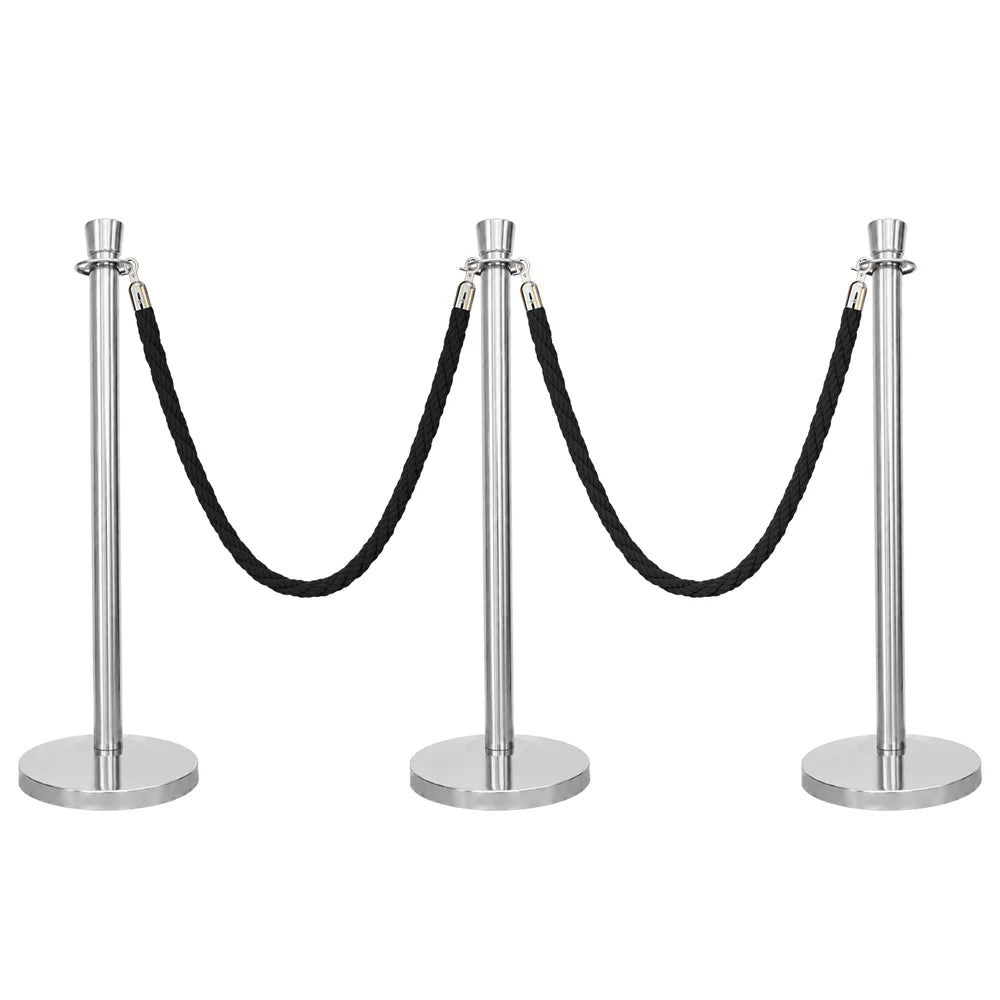 Berry 100CM Silver Stanchion Post with 1.5M Black Twisted Rope