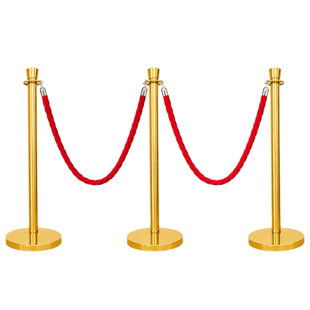 Berry 100CM Gold Stanchion Post with 1.5M Red Twisted Rope