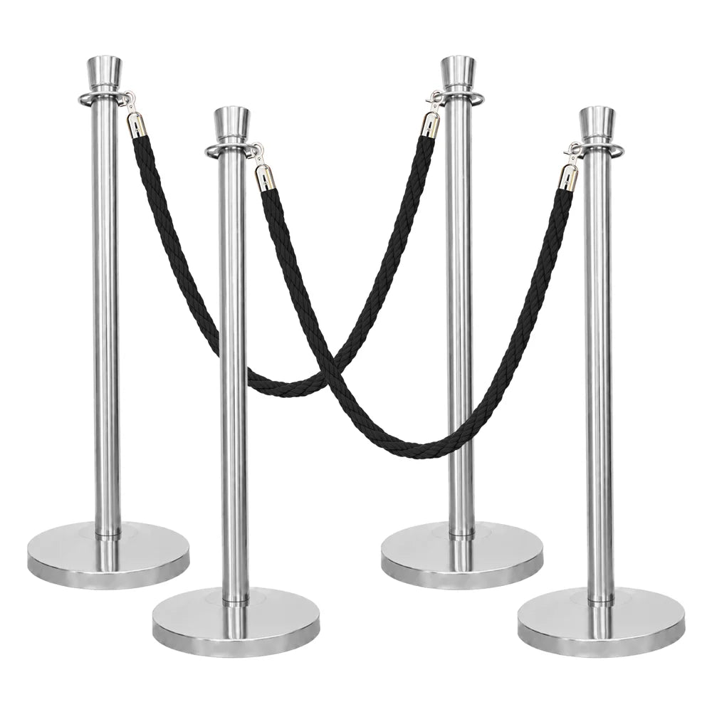 Berry 100CM Silver Stanchion Post with 1.5M Black Twisted Rope