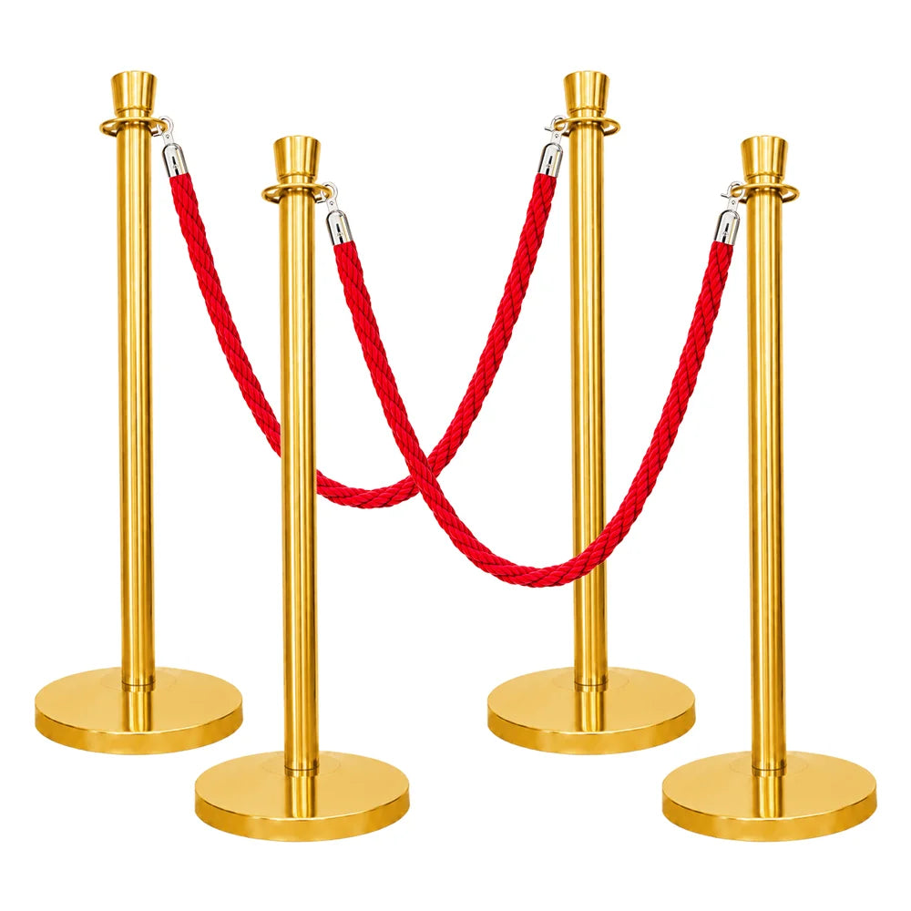 Berry 100CM Gold Stanchion Post with 1.5M Red Twisted Rope