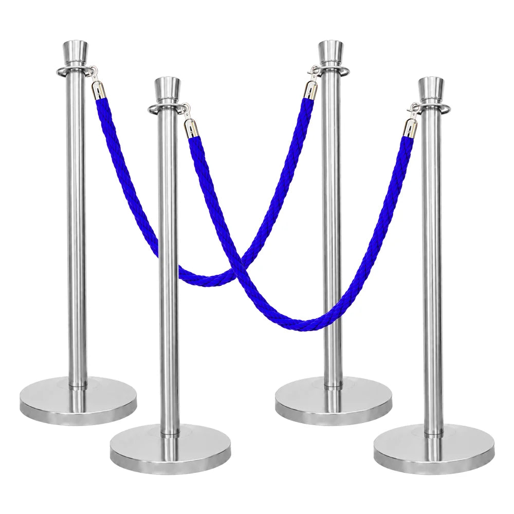 Berry 100CM Silver Stanchion Post with 1.5M Blue Twisted Rope