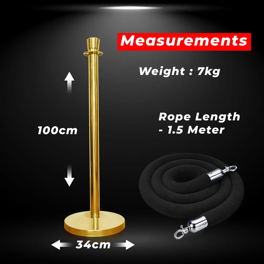 Berry 100CM Gold Stanchion Post with 1.5M Black Velvet Rope