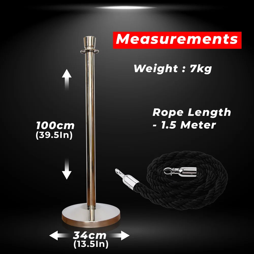 Berry 100CM Silver Stanchion Post with 1.5M Black Twisted Rope