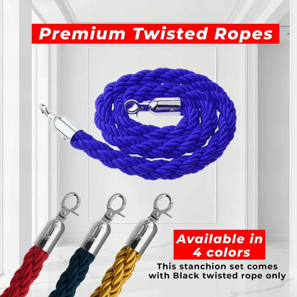 Berry 100CM Silver Stanchion Post with 1.5M Blue Twisted Rope