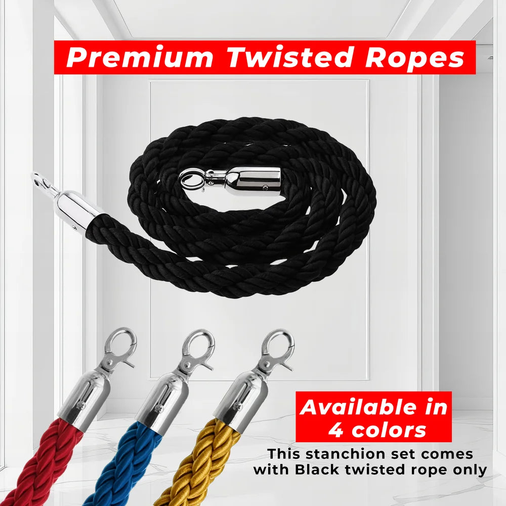 Berry 100CM Silver Stanchion Post with 1.5M Black Twisted Rope