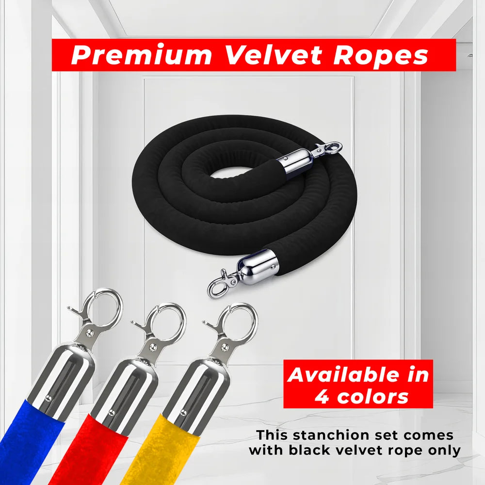 Berry 100CM Silver Stanchion Post with 1.5M Black Velvet Rope