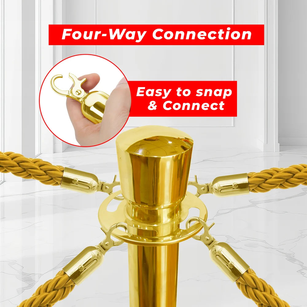 Berry 100CM Gold Stanchion Post with 1.5M Golden Twisted Rope