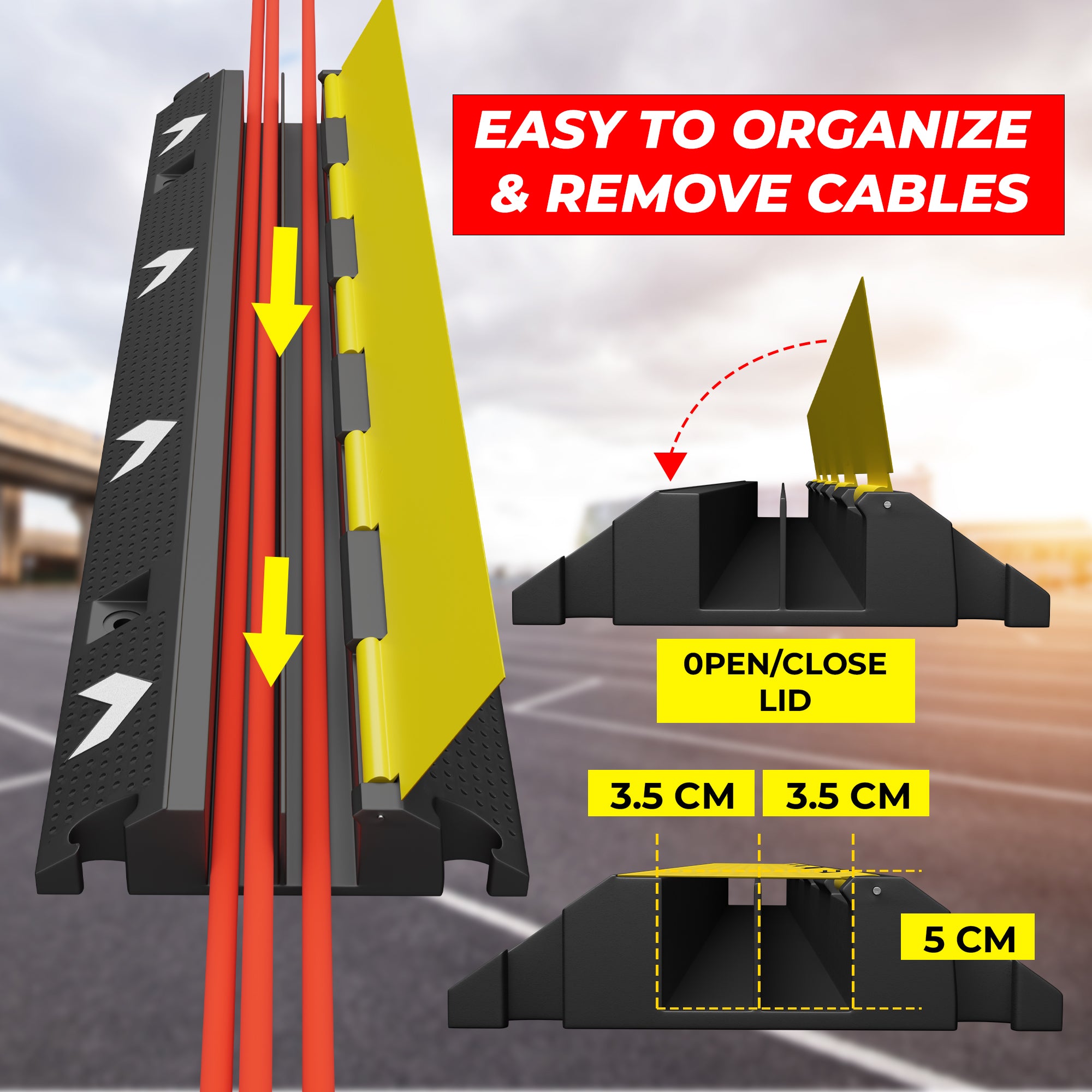 Heavy Duty 2 Channel Cable Protector Ramp for Indoor and Outdoor Use
