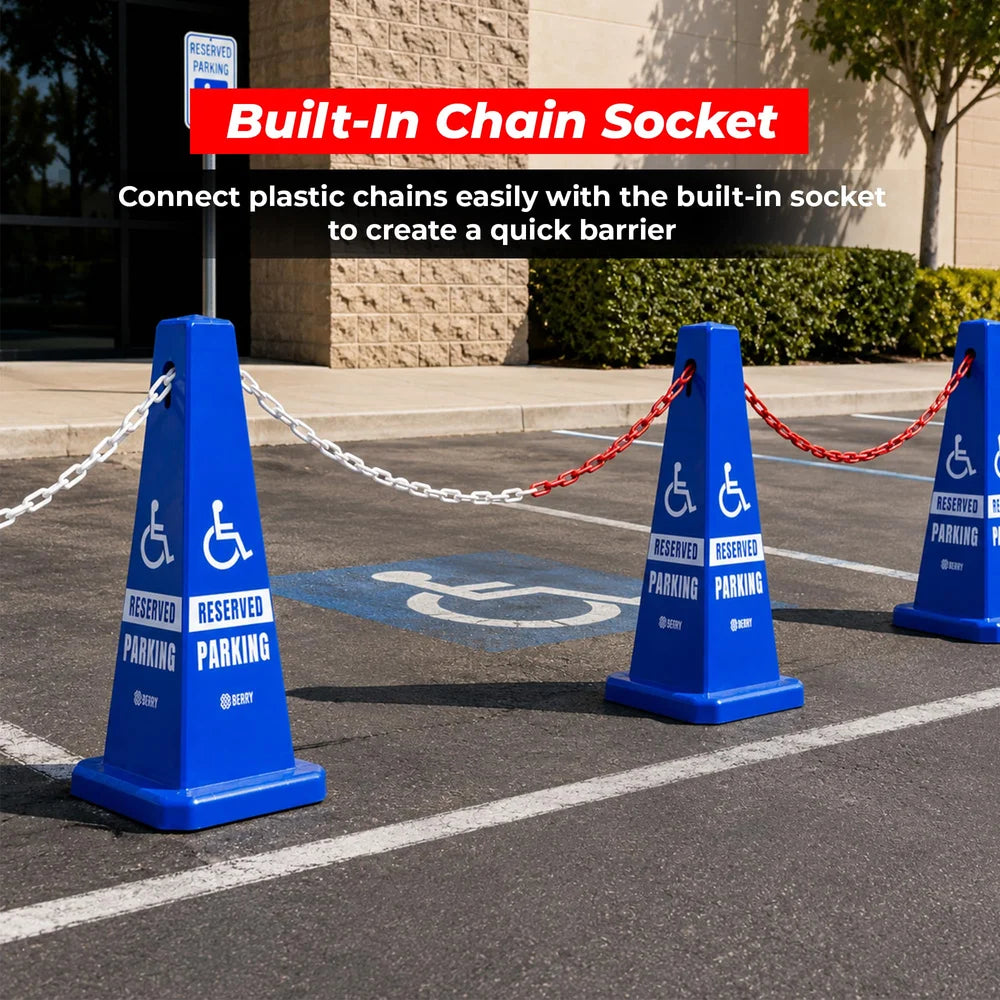 blue accessible parking cone for reserved parking guidance