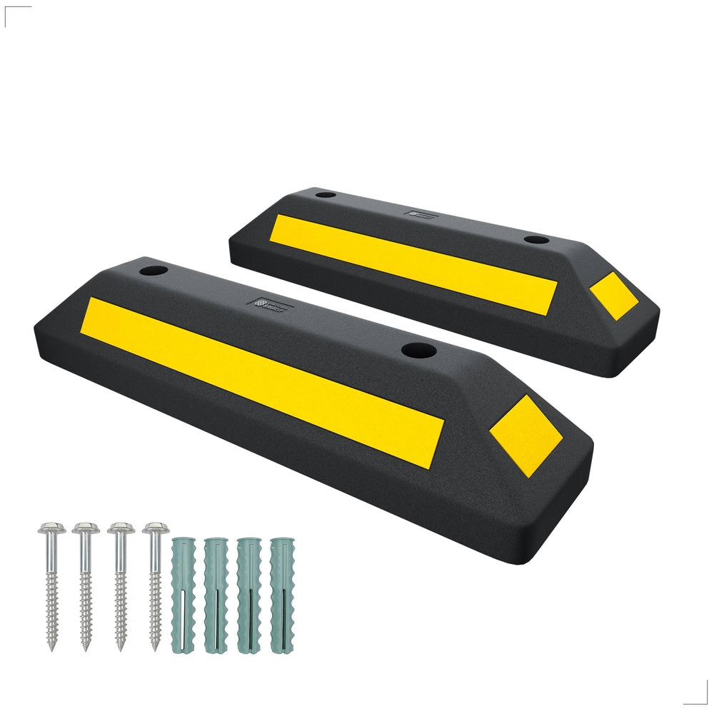Set of 2 Black PVC Wheel Stops | 57CM Reflective Parking Curb Blocks