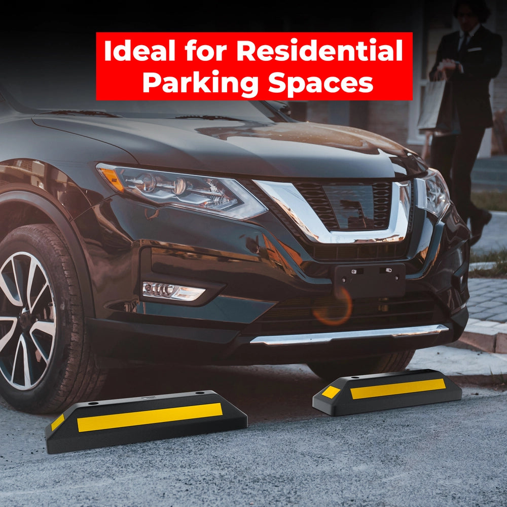 Set of 2 Black PVC Wheel Stops | 57CM Reflective Parking Curb Blocks