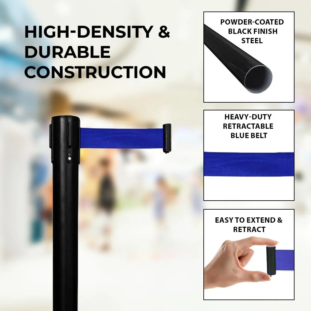 Berry Black Queue Barrier with 3M Blue Retractable Belt