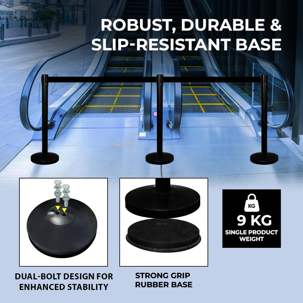 Berry Black Queue Barrier with 3M Black Retractable Belt