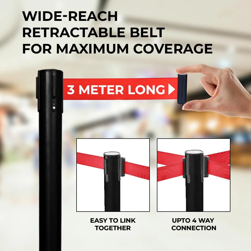 Berry Black Queue Barrier with 3M Red Retractable Belt