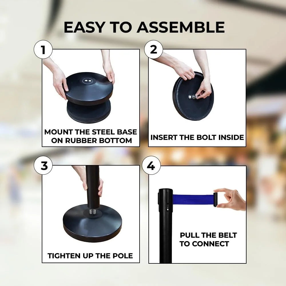 Berry Black Queue Barrier with 3M Blue Retractable Belt