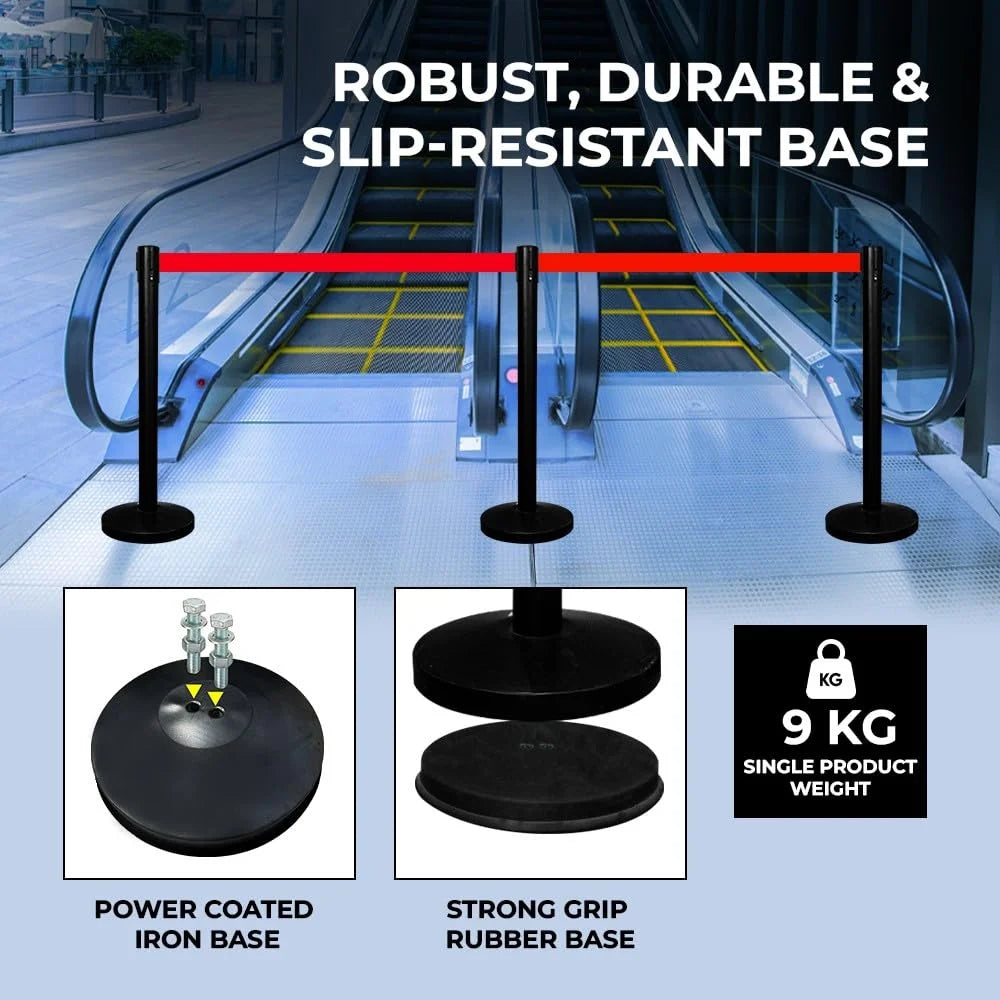 Berry Black Queue Barrier with 3M Red Retractable Belt