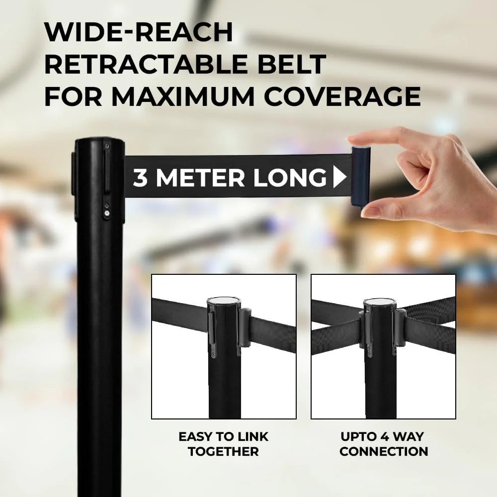 Berry Black Queue Barrier with 3M Black Retractable Belt