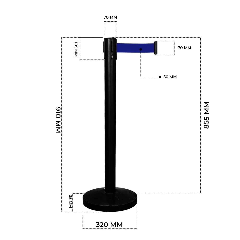 Berry Black Queue Barrier with 3M Blue Retractable Belt